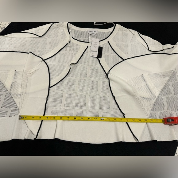 Bebe Boat neck Ruffles Hollow Out fluttered pullover shirt Size Small Petite - Picture 8 of 12